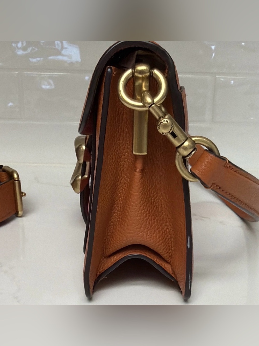 Coach Tabby 26 Pebbled Leather Crossbody in Tan and Pink with Gold 'C' Hardware - Picture 2 of 9